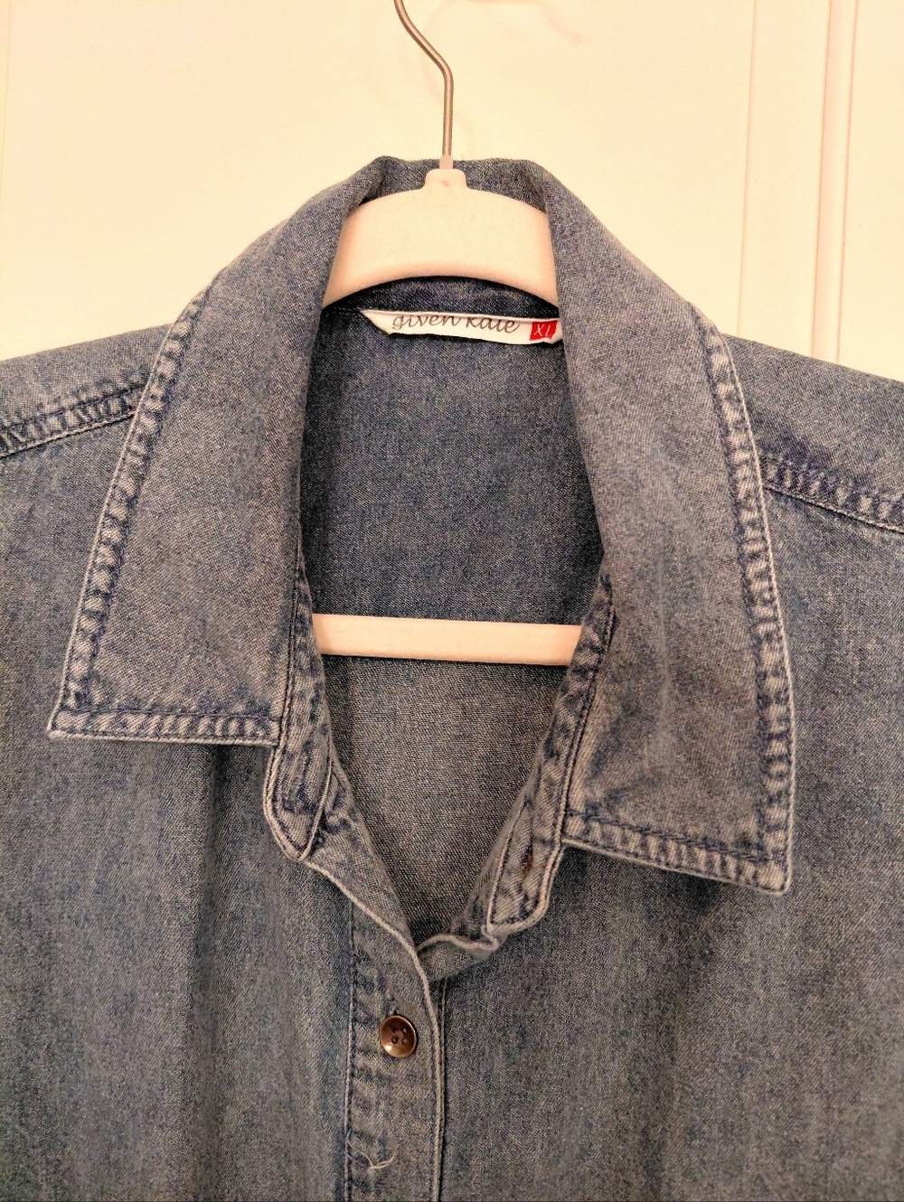 Denim Tiered Short-Sleeve Dress - Light Blue - Picture 8 of 10